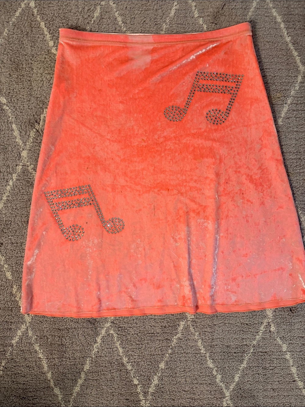 Embellished Coral Velvet A-Line Skirt